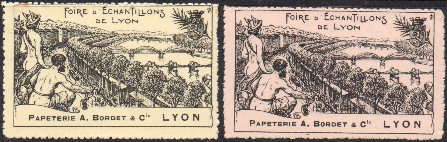 France : Lyon : Vignette Cinderella 1916 Foire d'Echantillons de Lyon : Train + Tramway : Participant Papeterie A Bordet & Cie.